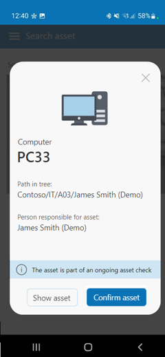Mobile App - confirm asset