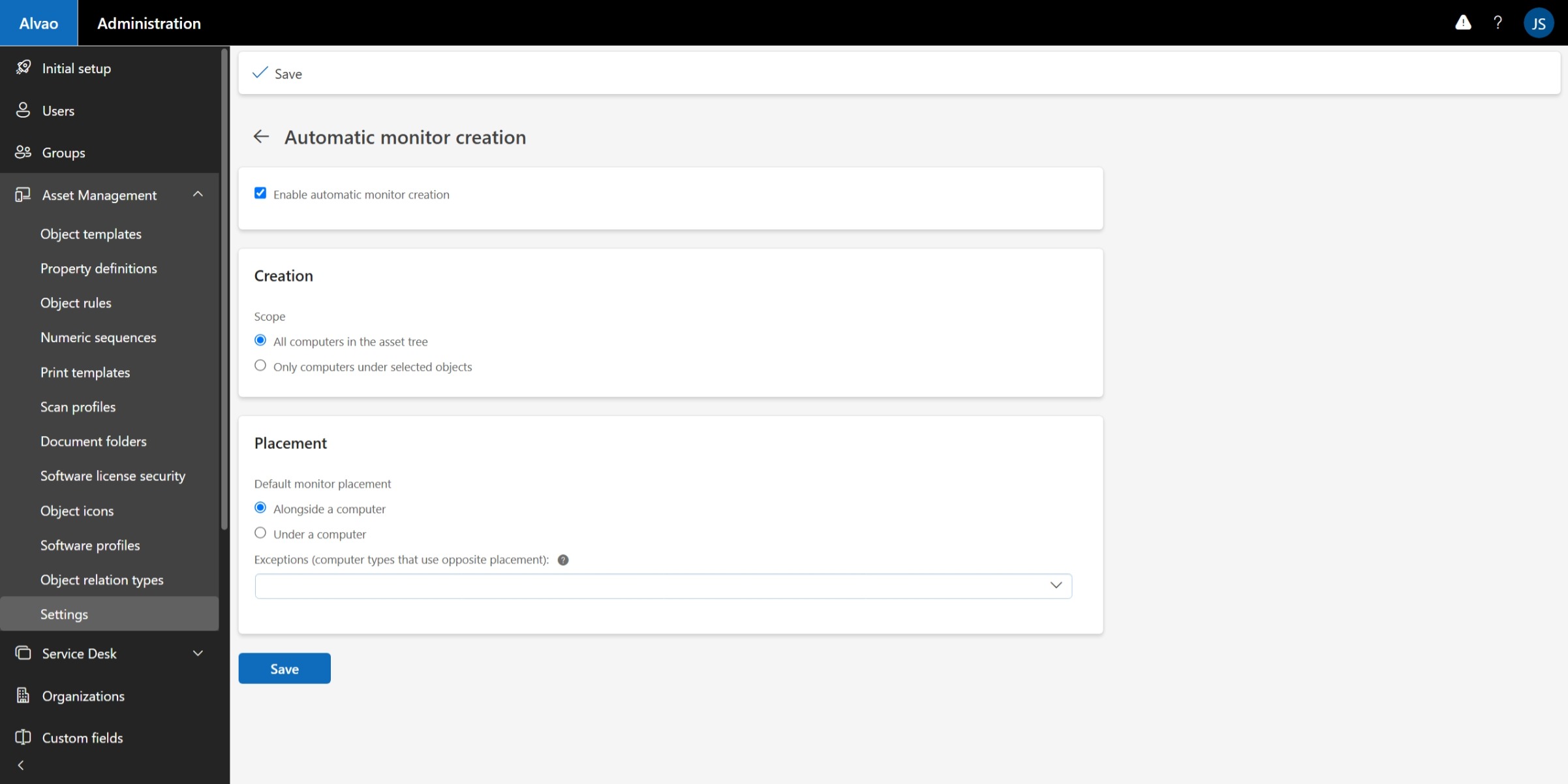 Automatic monitor creation